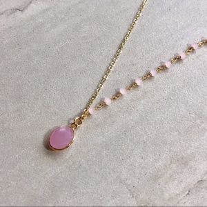 Rose Chalcedony 14K Gold Rosary Necklace